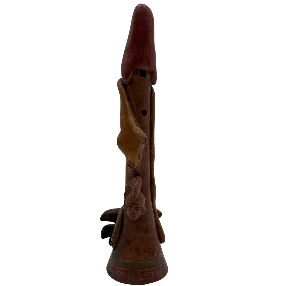 Vintage Mayan Aztec Clay Pottery Flute Tribal Folk Art Snake Collectibles Gift‎